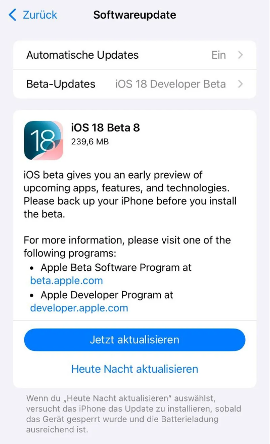 华安苹果手机维修分享苹果 iOS / iPadOS 18 开发者预览版 Beta 8 发布 